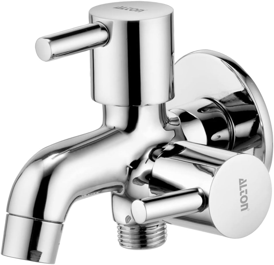 GRC3715 Brass 2 in 1 Chrome Finish Bib Tap with Wall Flange (Silver)