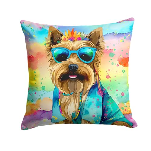 Caroline's Treasures DAC2479PW1414 Cairn Terrier Hippie Dawg Fabric Decorative Pillow Machine Washable, Indoor Outdoor Decorative Pillow for Couch, Bed or Patio, 14Hx14W