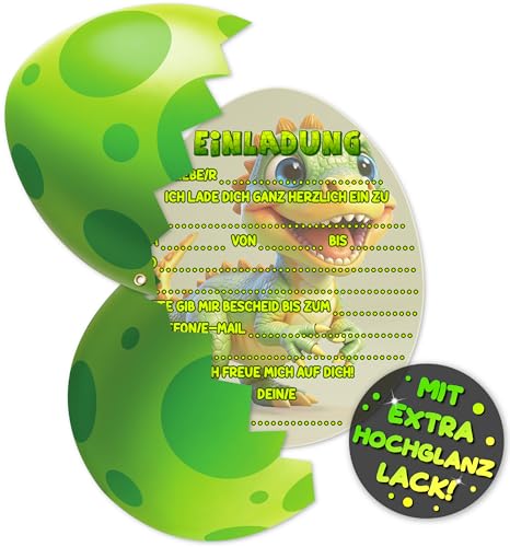 VULAVA 12x Dinosaurier EINLADUNGSKARTEN KINDERGEBURTSTAG Junge Mädchen - die Dino Ei PARTY Karten sind die Dino EINLADUNG für Jungen Mädchen Kinder GEBURTSTAG Dino KINDERPARTY Dinoparty MONSTER-PARTY