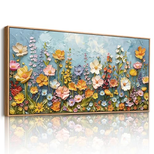 Impression sur toile vegetale fleurs colorees : grand tableau deco salon 50x100 cm