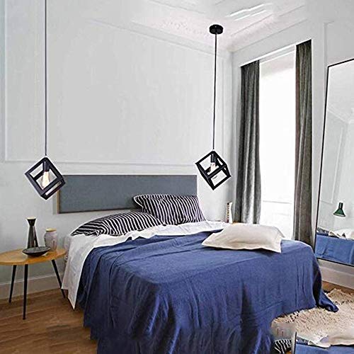 Lámpara de techo vintage industrial con pantalla de cubo negro para salón 5