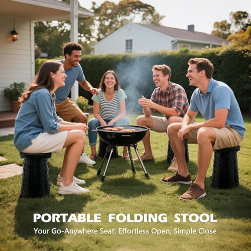 Collapsible Stool 1-Pack, 400LB Load Capacity, Ultra Lightweight & Portable Folding Stool for Camping, Fishing, Travel, Hiking, BBQ, Outdoor Events (Black) by Vecoter - Image 2
