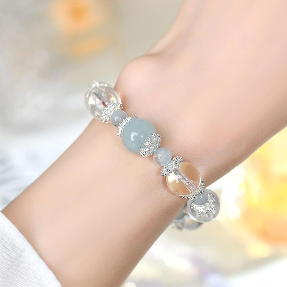Armbänder aus klaren Quarzperlen für Damen, handgefertigte Armbänder aus Naturkristallen, modischer Aquamarin-Chakra-Schmuck, Geburtstagsgeschenk