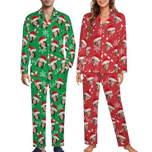Custom Face Pajamas Set, Personalized Long Sleeve Pajamas for Women Men Family, Customized Matching Sleepwear Gifts