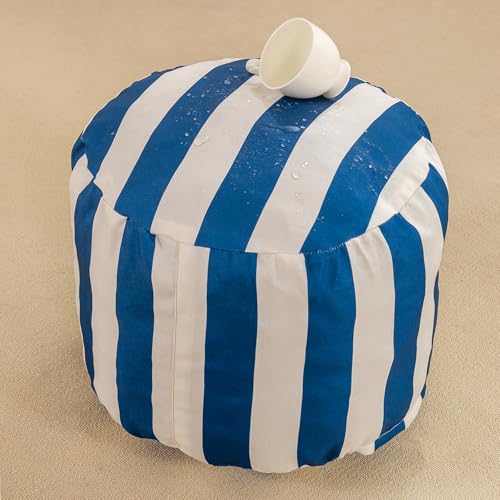 IEVENW Waterproof Round Stuffed Pouf Ottoman, Indoor Outdoor Pouf Foot Stool Storage Ottoman, Floor Poufs Foot Rest with Foam Chunk Filling, Blue