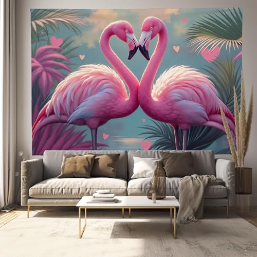 Tapices decorativos de pared grandes con tela de flamencos románticos y manta azul pálido