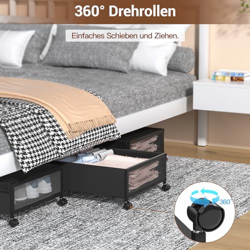 Meisax Unterbett Aufbewahrungsbox, 2 Stück Unterbettkommode mit Rollen und Deckel, Metallrahmen Bettkasten Aufbewahrung, Unterbett Kleidung Aufbewahrung für Decken, Bücher, Spielzeug, Kleidung, Schuhe