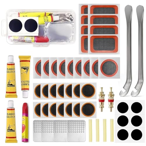 55 Piezas Parches Bicicleta, Kit de Reparación de Neumáticos para Bicicletas, Kit Repara Pinchazos Bicicleta, Kit Parches Bicicleta, para Todo Tipo de Bicis Bicicletas de Carretera, Montaña, Cercanías