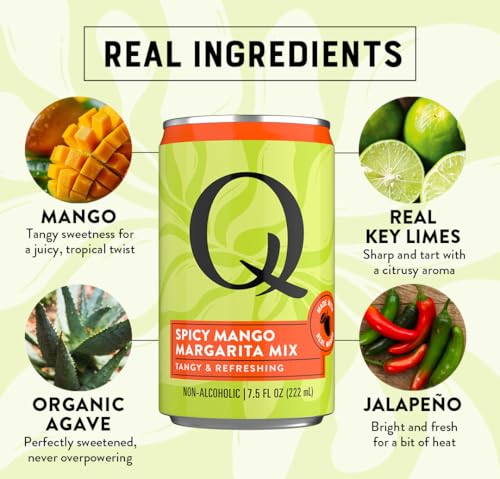 Q SPICY MANGO MARGARITA MIX with Real Key Limes, Mangos & Organic Agave - Ideal for Cocktails & Mocktails - Real Ingredients, Perfectly Balanced - 90 Calories per Serving - 7.5 Fl Oz Cans (Pack of 24)