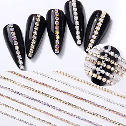 Nail Rhinestones Chain Gold Silver Pearl Ab Colors Crystal 3D Nail Art Decorations Diamond Design Metal Charms Nail Diy Jewelry Crafts Accessory 10 Pcs #TOP4