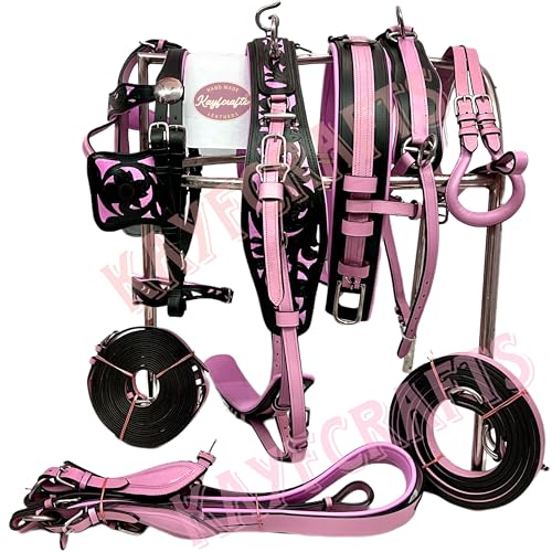 Pink & Black 2 Tone Oiled Leather Horse Driving Harness Set for Carriage Buggy (Full)