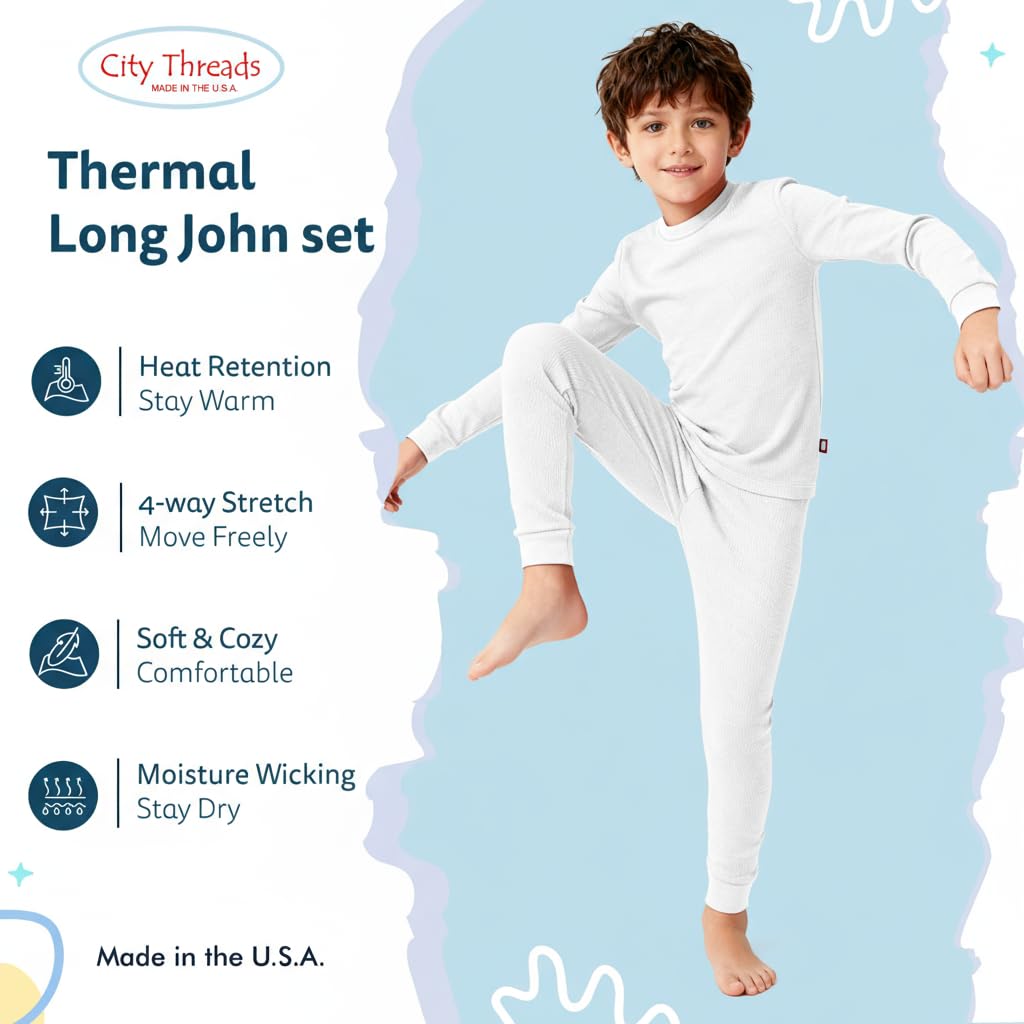 City Threads Boys' Thermal Underwear Long John Set - Made in USA