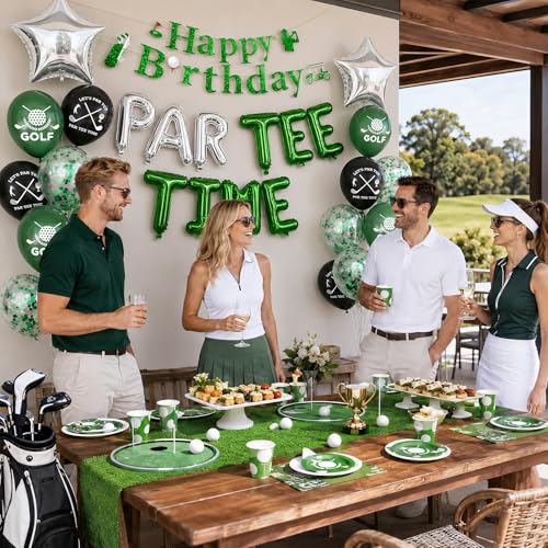 Image of Golf Birthday Party Decorations Let's Partee Time Golf Party Decorations | Happy Birthday Banner Golf Print Balloons Silver Star Foil Balloons for Men Boys Sport Themed Party Supplies