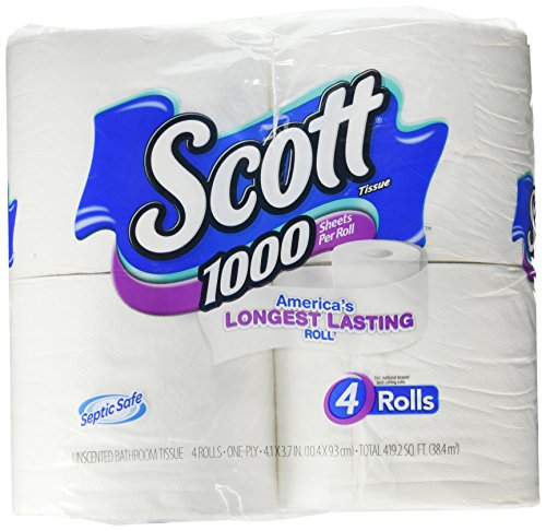 Scott Regular Roll Toilet Tissue, 1 Ply, White, 4 Rolls