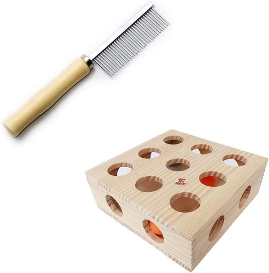 Litewoo Cat Grooming Wooden Comb And Cat Interactive Ball Wooden Box Toy B