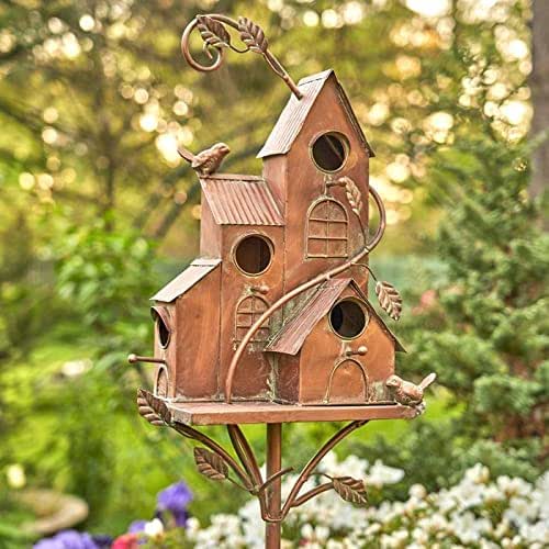 Large Copper Colored Multi-Birdhouse Stakes, Room for 4 Bird Families