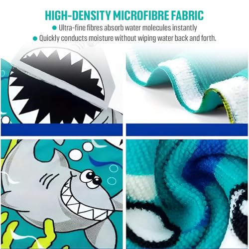 Image of TONY STARK Poncho Towel for Kids, Beach Towel with Hoodie, 60x60cm Travel Towel for 1-7 Years Girls and Boys, Soft Microfiber Sleeved Poncho (Jawsome Shark)