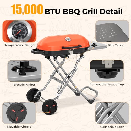 Havato ZYP-G8401-ORANGE-3 Roadtrip Portable Propane Gas Grill,15,000 Btu Bbq Grill thumb #1