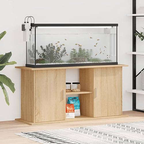 Homgoday Aquariumständer mit Fächer und Ablagen Aquarienschrank Aquarium Unterschrank Aquarium Tisch Aquarienunterschrank Terrarium Schrank Sonoma-Eiche 121x41x58 cm Holzwerkstoff