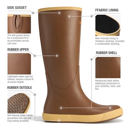 HISEA Mens Rubber Boots, 100% Natural Rubber Tall Rain Boots with Fabric Lining for Men2