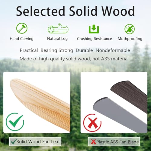Image of QUTWOB 60 inch 3-Blade Wood Ceiling Fan with Light & Remote, Indoor Outdoor | solid raw wood blades, quiet dc inverter motor, 6-speed reversible remote, 3-color led light, for indoor outdoor patio garage