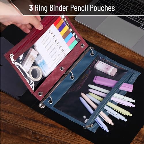 Image of Mr. Pen- Pencil Pouch for 3 Ring Binder, 5 Pack, 10 inchx7 inch, Smooth Zipper | Clear Window, Large Capacity Pencil Case with 3 Reinforced Grommets for School, Office, Supplies Storage | Clear Window, Large Capacity Pencil Case with 3 Reinforced Grommets for School, Office, Supplies Storage