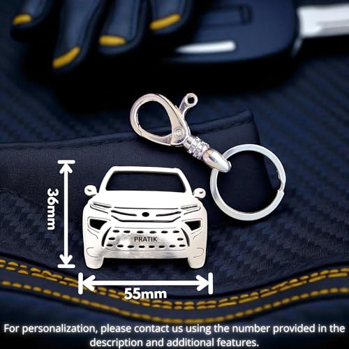 Image of Premium Stainless Steel Car Keychain | Personalized Custom Name Keyring | Stylish Car Shape Metal Key Holder made for Toyota Fortuner, Legender, Innova Crysta, Hycross, urban cruiser hyryder