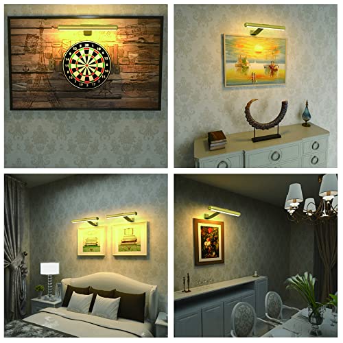 Image of Picture Light Rechargeable Wireless Painting Lights with Remote Control, Battery Operated Art Display Lamp Full Metal Dartboard Light,300LM Dimmable Accent Light for Picture Portrait on Wall