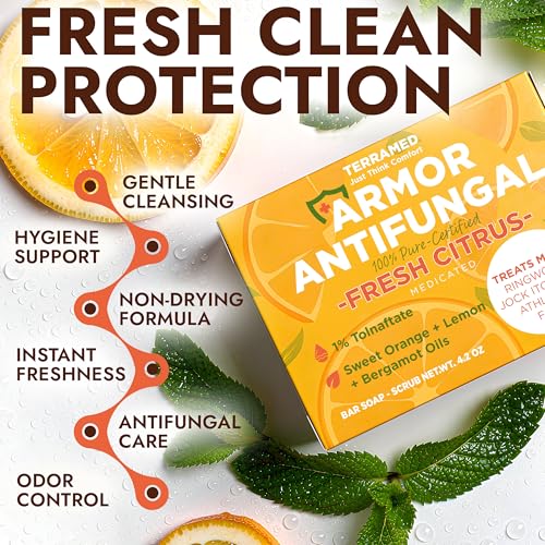 Image of Antifungal Soap with Lemon Oil 1% Tolnaftate for Jock Itch & Ringworm | Medicated Jock Itch Treatment Helps Fight Ringworm & Athlete's Foot 2 Cleansing Bars with Case Sweet Orange & Grapefruit Oils