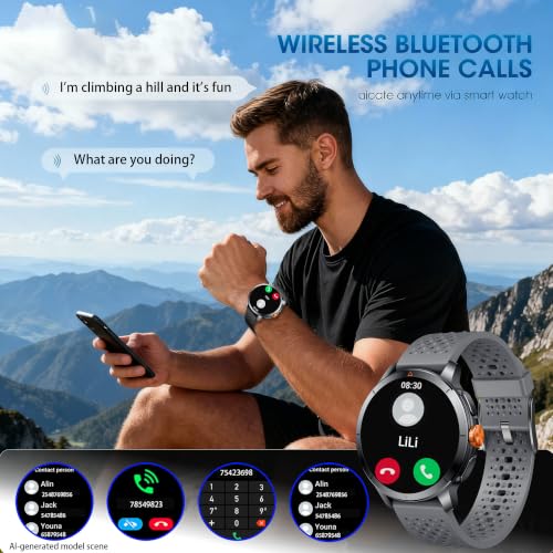 LZBWOL Smart Watch for Men (Answer/Make Call), Built-in GPS, Compass, 1.60" AMOLED, 5ATM Waterproof, Heart Rate SpO2 Sleep Monitor, iPhone Android - Grey — view 6