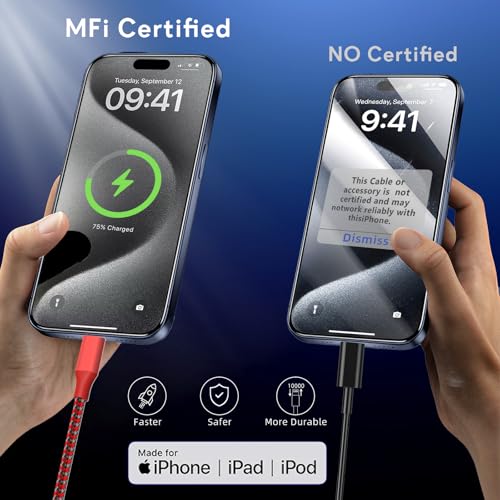 Image of 3 Pack 10 FT iPhone Charger Fast Charging Cord MFi Certified Lightning Cable Nylon Braided iPhone Charger Cord Compatible with iPhone 14 13 12 11 Pro Max XR XS X 8 7 6 Plus SE and More