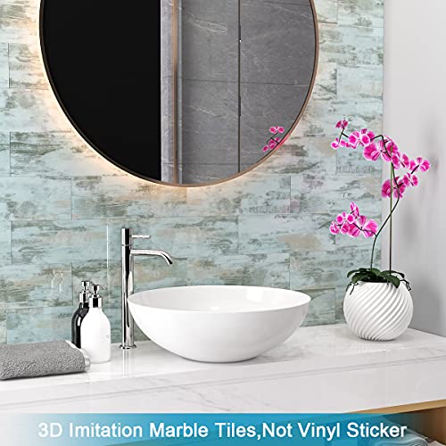 Benice Peel And Stick Backsplash For Kitchen Tile,Peel And Stick Tiles For Walls Tile Stickers Waterproof Marble Tile Backsplash Teal 3.85"X11.73"(16Tiles) California Blue #TOP3