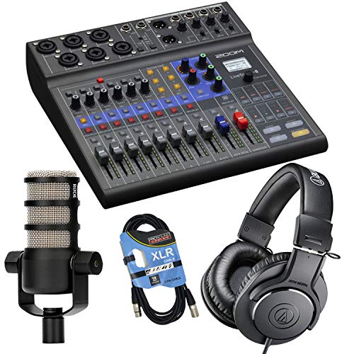 Clutch Zoom LiveTrak L-8 Portable Mixer, Rode PodMic, ATH-M20x, XLR Cable Bundle