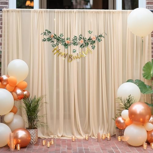 Image of White Net Backdrop Curtain Set for Decoration, 2 Pieces, 8 x 5 feet, for Wedding, Birthday, Anniversary, Engagement (Cream)