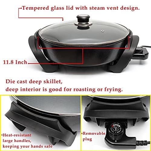 image for Moss & Stone Round Electric Skillet with Lid – 12x12 Inch Aluminum N