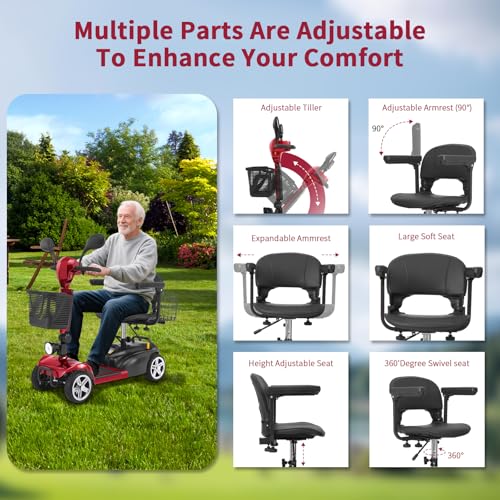Image of Mobility Scooter for Seniors /Adults,20 /35 Miles up to 300lbs Capacity, 4 Wheels Mobility Scooters 350W 7MPH,USB Charging Detachable Lithium Battery with Rear Mirror