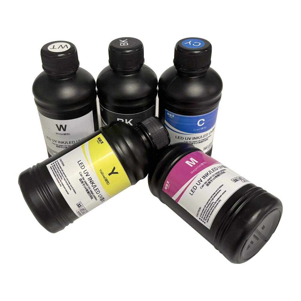 Inchiostro UV LED per stampante UV, 5 x 250 ml, 5 colori: ciano, giallo, nero, magenta, bianco