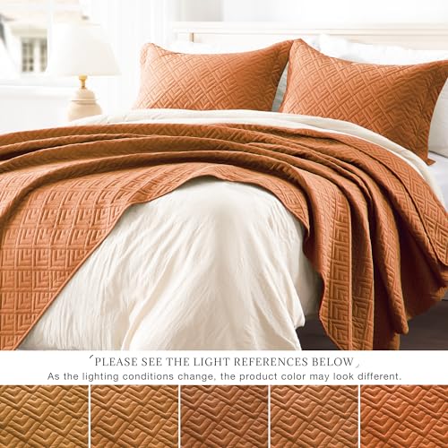 EXQ Home Quilt Set Full/Queen Size Umber 3 Piece,Lightweight Soft Coverlet Modern Style Squares Pattern Bedspread Set(1 Quilt,2 Pillow Shams)