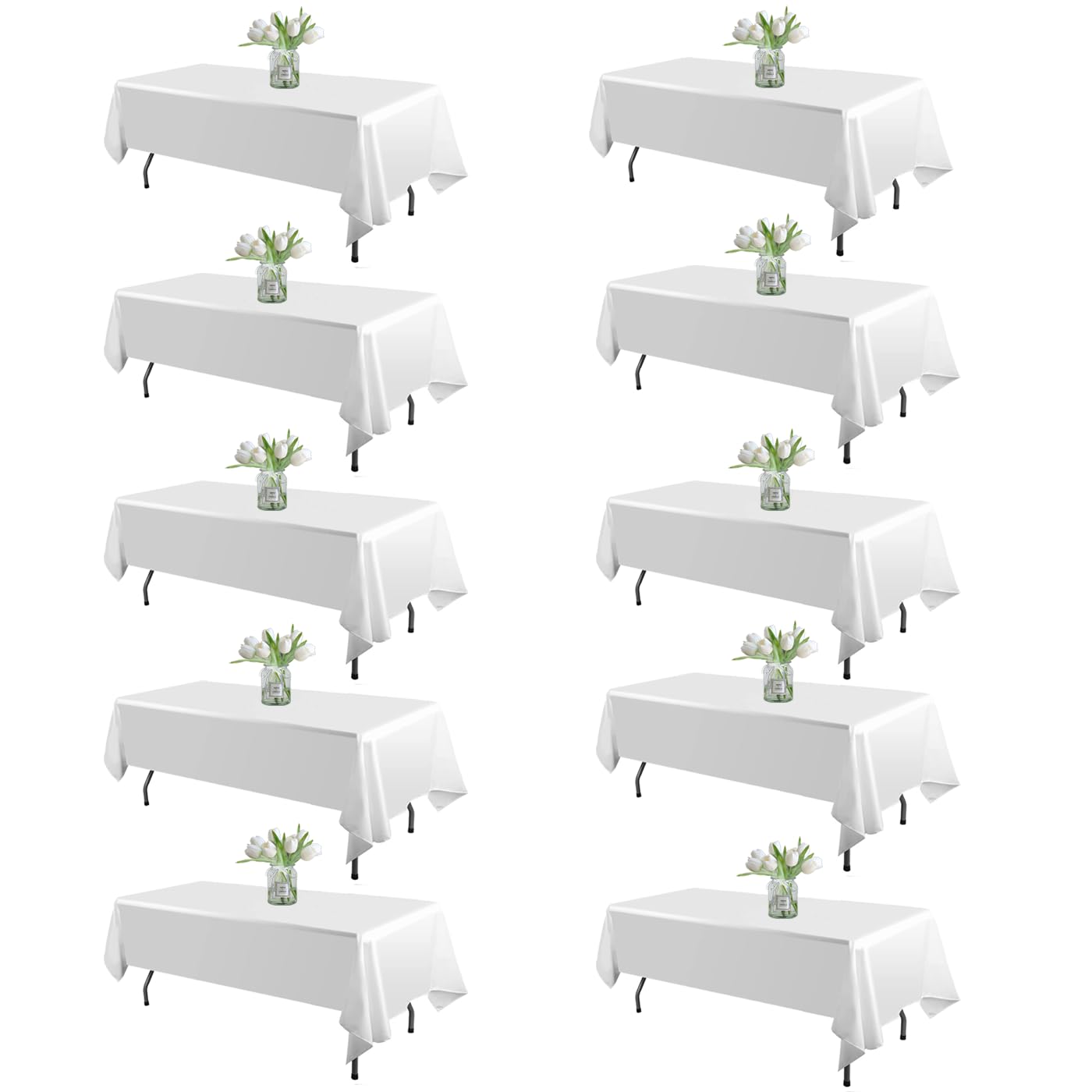 WIGENIUS 10 Pack White Table Cloth Rectangle Tablecloths 60X102 Inch,Polyester Table Cloth for 6 Foot Rectangle Tables,Wrinkle Resistant Washable Fabric Table Covers for Party,Wedding Banquet