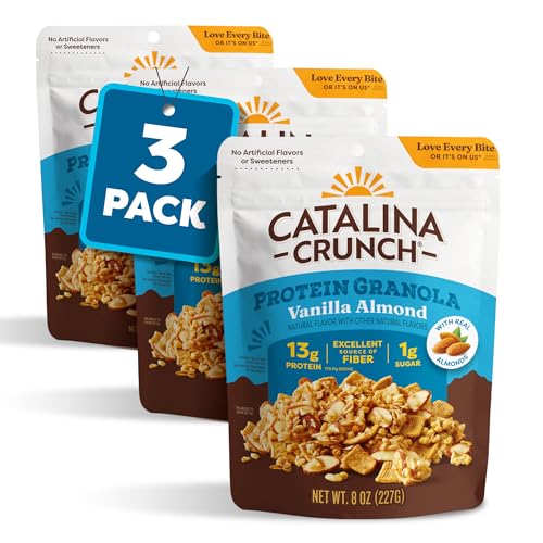 Image of Catalina Crunch Protein Granola - Low Sugar Breakfast Cereal with 13g of Protein - Gluten Free, Keto Friendly - Vanilla Almond - 8 oz. Bag (Pack of 3)