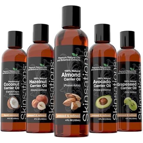 Skinsations - Carrier Oil Variety Pack | Body, Hair & Massage Oils - Sweet Almond, Grapeseed, Hazelnut, Avocado, Coconut MCT Cover