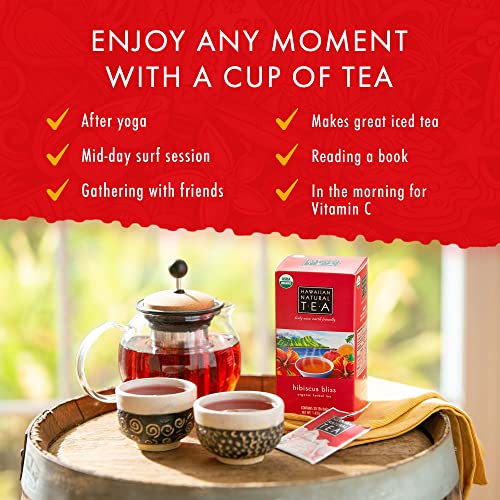 Image of Hawaiian Natural Tea - Organic Hibiscus Bliss Herbal Tea, Caffeine-Free Hibiscus Tea, All-Natural and Antioxidant-Rich Wellness Tea, Vegan and Keto-Friendly, 60 Tea Bags