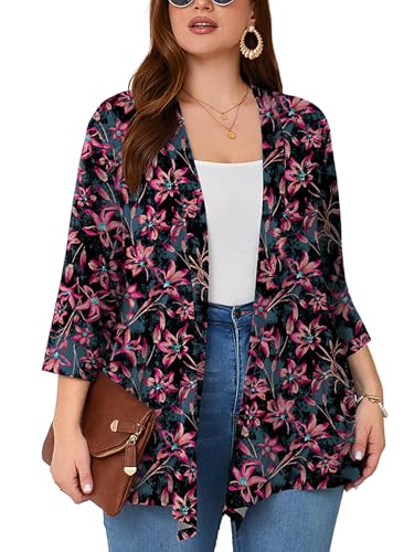 Image of AusLook Women's Plus Size Lightweight Open Front Cardigan 3 /4 Sleeve Cover Ups Shrugs Shawls and Wraps Kimono Jacket Coat