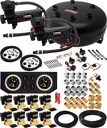 Vixen Air Suspension Kit for Truck/Car Bag/Air Ride/Spring. On Board System- Dual 200psi Compressor, 4 Gallon Tank. For Boat Lift,Towing,Lowering,Load Leveling,Onboard Train Horn VXX1209GB/4840DB