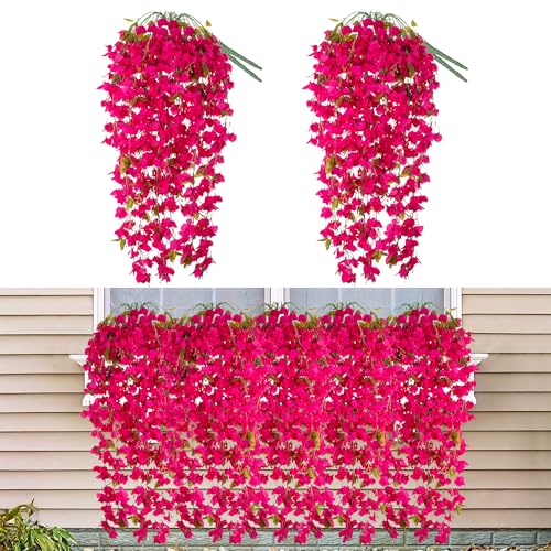Ammyoo 2 PCS Artificial Bougainvillea Bouquet Flowers,49 inches Triangle Plum Blooming Silk Bouquet for Home Centerpieces Garden Party Indoor Outdoor Spring Summer Decoration(Rose Red)
