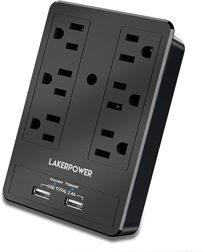 Protector de sobretensiones 8 en 1, extensor de enchufe múltiple con 6 salidas y 2 puertos de carga USB compartidos 2.4A, divisor de enchufe de