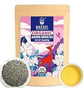 WT WEETEE Organic Jasmine Green Tea Loose Leaf, Organic Green Tea Scented with Jasmine Bloss...