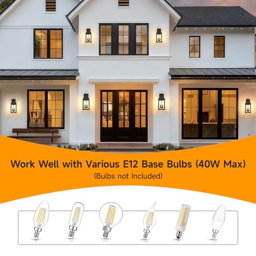 Image of Dusk to Dawn Exterior Lighting Fixtures, Black Sensor Outdoor Porch Lights