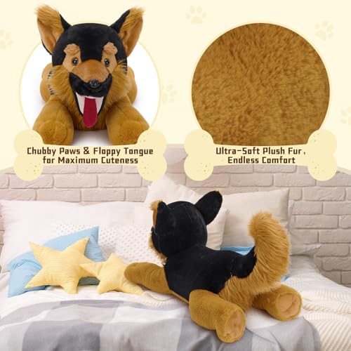Image of MaoGoLan 28 inches Large German Shepherd Stuffed Animal,Realistic and Fluffy Dog Plush Hugging Pillow,Adorable Puppy Plushie Gift for German Shepherd Lover