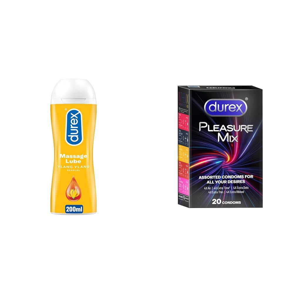 Durex Massage Lube- Water Based Lubricant & 5 in 1 Pleasure Pack | Assorted Condoms | 20 units-image-39